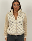 Pelliccia in cachemire N139 - bomber in cachemire con dettagli in Swarovski e maniche e collo in visone crema - limited Edition - top quality