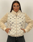 Pelliccia in cachemire N139 - bomber in cachemire con dettagli in Swarovski e maniche e collo in visone crema - limited Edition - top quality