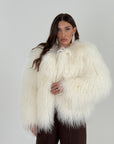 Pelliccia in Mongolia N138 - NUOVA - pelliccia in Mongolia con collo sciallato, colorazione bianco