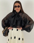 SALDO Camicia SINDY - camicia in organza con Rush e fiocco al collo