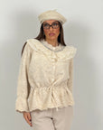 Maglia simil lana con collo in chiffon e Swarovski
