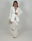 Tailleur WEDDING - Completo giacca con cintura e piume e pantalone palazzo