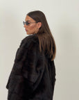 Pelliccia in visone marrone N71 - giacca a mantella mettibile anche a bomber - pelliccia con cappuccio