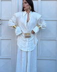 Cordset MOODS - Tailleur in lino camicia lunga con laccio per regolarne il punto vita e pantalone vita alta modello a palazzo