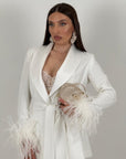 Tailleur WEDDING - Completo giacca con cintura e piume e pantalone palazzo