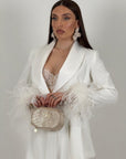 Tailleur WEDDING - Completo giacca con cintura e piume e pantalone palazzo
