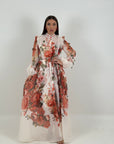Abito PRINCESSE- abito lungo fantasia rose rosse con base bianca - collezione chic