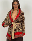 Cardigan modello accappatoio Leopard Red