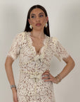 Abito DAIANE - abito lungo in pizzo francese con spille a forma di fiocco rimovibili - abito longuette collezione chic