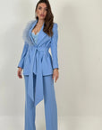 Tailleur ASTRID - Completo giacca con piume e pantalone