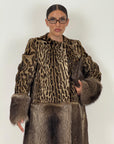 Pelliccia in vero leopardo e marmotta N58 - cappotto lungo in leopardo