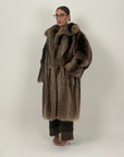 Pelliccia in marmotta N55 - cappotto lungo con collo sciallato - top quality