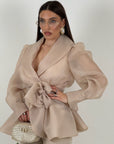 Tailleur MARYS - Tailleur sartoriale giacca in organza con cintura fascia larga nel punto vita e pantalone a zampa - top quality