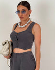Cordset GREY - completo composto da top corto, bottoni e pantalone palazzo