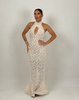 Abito PEARL - abito lungo in pizzo scollo all americana con corpetto particolare
