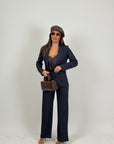 Tailleur MELANI - giacca e pantalone fantasia gessata - pantalone palazzo e giacca monopetto