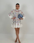 Abito BOLKAN - abito corto, fantasia fiori con Cintura nel punto vita - collezione chic