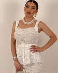 Abito YAREN - abito longuette in pizzo con balza nel punto vita e cintura rimovibile - abito in pizzo Limited Edition