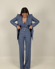 Tailleur PARADISE - tailleur sartoriale tre pezzi - fantasia gessata - panciotto pantalone palazzo e giacca monopetto