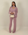 Cordset EMINE - Completo blusa con piume e pantalone - completo sartoriale