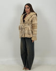 Pelliccia in visone crema N01 - taglio orizzontale con cappuccio - modello accappatoio - top quality
