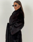 Pelliccia in visione Marrone N133 - cappotto in visone nuovo taglio verticale, pelle intera - cintura in vita