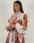 Abito PRINCESSE- abito lungo fantasia rose rosse con base bianca - collezione chic
