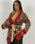 Cardigan modello accappatoio Leopard Red