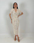 Abito DAIANE - abito lungo in pizzo francese con spille a forma di fiocco rimovibili - abito longuette collezione chic