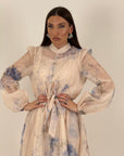 Abito lungo ciclamino - abito lungo in chiffon con fiori celeste e bianco - collezione chic