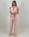 SALDO Tailleur CONCHIGLIA- tailleur giacca con spallina particolare e fiocco nel lato e pantalone palazzo