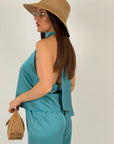 Cordset ZULEIA - completo composto da top e pantalone palazzo effetto seta