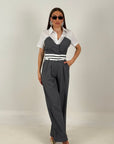Cordset NANCY - completo composto da giacca corta effetto camicia e pantalone palazzo
