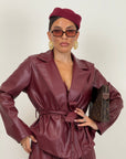 Tailleur PELLE - giacca con fiocco in vita e pantaloni palazzo