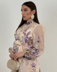 Abito LILLAC - abito lungo con cintura nel punto vita, fantasia fiori fucsia e lilla - collezione chic