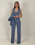 Tailleur PARADISE - tailleur sartoriale tre pezzi - fantasia gessata - panciotto pantalone palazzo e giacca monopetto