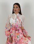 Abito GIGLIO - abito lungo fantasia fiori base bianca - collezione chic