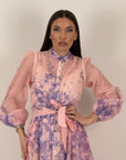 Abito JOSE' - abito lungo in chiffon fantasia a fiori lilla - COLLEZIONE CHIC