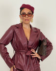 Tailleur PELLE - giacca con fiocco in vita e pantaloni palazzo