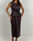 Cordset Zenny - completo composto da blusa in ecopelle con cintura in vita e gonna longuette top quality