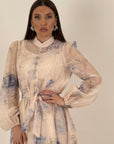 Abito lungo ciclamino - abito lungo in chiffon con fiori celeste e bianco - collezione chic