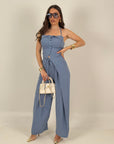Tailleur MOUDY top a fascia effetto corpetto e pantalone palazzo