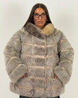 Pelliccia in visone zaffiro e beige N127 - giacca in visone double Face