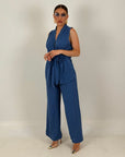 Tailleur GELSOMINA - tailleur giacca modello accappatoio pantalone palazzo - fantasia gessata