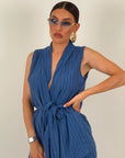 Tailleur GELSOMINA - tailleur giacca modello accappatoio pantalone palazzo - fantasia gessata