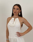 Tuta Double - tuta in pizzo con scollo all americana e collana incorporata
