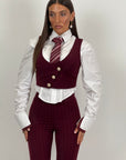 Tailleur AQUA - tailleur sartoriale 3 pezzi - gilet cotto giacca crop e pantaloni a zampa