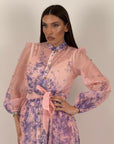 Abito JOSE' - abito lungo in chiffon fantasia a fiori lilla - COLLEZIONE CHIC