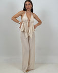 Cordset BORCHIA - top con rouche e pantaloni palazzo