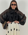 SALDO Camicia SINDY - camicia in organza con Rush e fiocco al collo